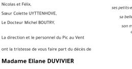 Muriel Simonne Eliane Duvivier .