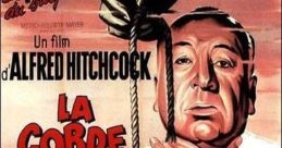 Classic poster for Alfred Hitchcock's film "La Corde," featuring suspenseful themes and iconic characters.