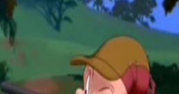 Elmer Fudd aiming his gun, showcasing his classic cartoon style and humorous expression in a vibrant forest setting.