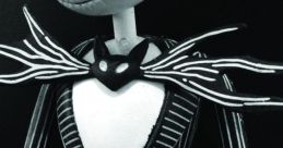 Jack Skellington figure in a pinstripe suit with bat bowtie, showcasing his iconic spooky style and whimsical charm.