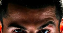 Intense close-up of a focused athlete showcasing determination and strength, with striking features and piercing eyes.
