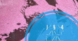 Colorful design featuring J4ster logo with abstract patterns in pink and blue, showcasing modern artistic style.