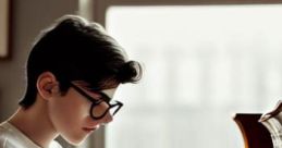 Young musician playing piano, focused on sheet music, showcasing talent and passion for music in a bright, natural setting.