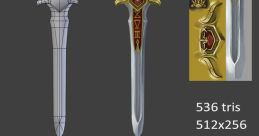 Detailed sword design showcasing 3D modeling, featuring intricate gold and red accents, ideal for Forum Weapons enthusiasts.