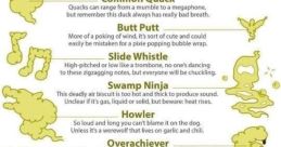 Honk, Whistle Slide Down, Klunk, and Suction