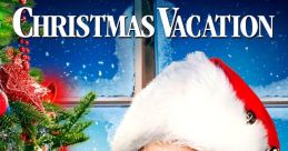 Cheerful scene from "Christmas Vacation" featuring a man in a Santa hat, surrounded by festive decorations and a curious squirrel.