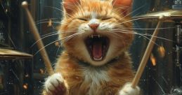 Cat plays drums