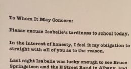 Bruce Springsteen Tardy Note and Hobbit Holes