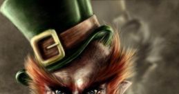 Sinister Leprechaun grinning menacingly, wearing a green suit and hat, capturing an eerie, mythical essence.
