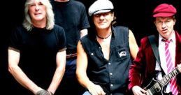 AC/DC band members posing together, showcasing their iconic rock style and energy, ready to electrify the stage.