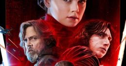 Key characters from "Star Wars: The Last Jedi" face off against the dark side in a dramatic, visually stunning poster.