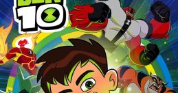 Ben Tennyson activates the Omnitrix, surrounded by iconic alien transformations from the Ben 10 series.