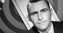 Classic scene from "The Twilight Zone," featuring a man in a suit against a surreal, spiraling background with a mysterious door.