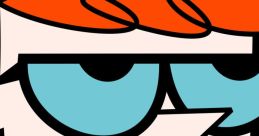 Close-up of Dexter from "Dexter’s Laboratory" with orange hair and glasses, showcasing his mischievous expression and lab coat.