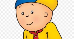 Cheerful child character Caillou sitting happily in colorful clothes with a playful expression. Perfect for kids' content.