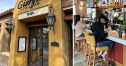 Giorgio's Italian restaurant entrance, bar scene, and delicious ravioli dish with marinara sauce. Perfect dining experience.