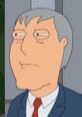 Animated character with silver hair and a stern expression, dressed in a suit, reminiscent of classic television style.