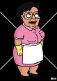 Consuela the Maid from Family Guy, wearing a pink uniform and yellow gloves, embodies humor and character from the show.