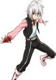 Shu Kurenai from Beyblade Burst, dynamic pose, white hair, red eyes, stylish outfit, showcases his competitive spirit.