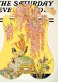 Charming vintage illustration of a spring scene with a flutist, surrounded by flowers, full of color and detail.
