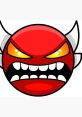 Angry red demon face with sharp teeth and glowing eyes, representing challenge in Fire In The Hole Geometry Dash.