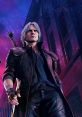 Dante from Devil May Cry 5, portrayed by Reuben Langdon, stands confidently amidst a vibrant urban backdrop.