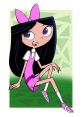 Isabella Garcia-Shapiro V2, a cartoon character in pink outfit, poses playfully with a big hair bow and vibrant background.