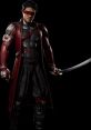 Mortal Kombat 11 Announcer character in a striking pose, wearing a red coat and wielding a sword, showcasing epic combat style.