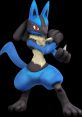 Lucario from Super Smash Bros. Ultimate, showcasing its striking blue and black fur in an intense battle pose.
