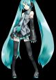 Hatsune Miku, the iconic VOCALOID, features long teal hair, striking outfit, and signature headset in a dynamic pose.
