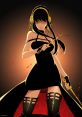 Yor Forger from SPYxFAMILY holds a knife, dressed in black, exuding a fierce and mysterious aura against a dark background.