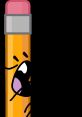 BFDI Pencil character with a surprised expression and pink eraser, showcasing vibrant yellow color and playful design.