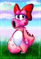 Birdo from Super Mario Advance, featuring a pink character with a large bow, vibrant colors, and a playful expression.
