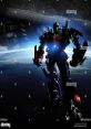 Optimus Prime stands tall in space, showcasing iconic Cybertronian features and powerful presence in the universe.