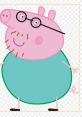 Cheerful Daddy Pig from Peppa Pig, wearing glasses and a green shirt, brings joy to children and fans of the series.