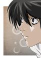 L Lawliet from Death Note in a stylized, close-up profile illustration, showcasing intense expression and distinctive hair.