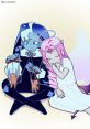Characters with pastel hair enjoy a playful moment, holding puppet-like cookies, embodying creativity and whimsy.