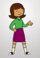 Becky Botsford from WordGirl, wearing a green sweater and purple skirt, confidently poses with a friendly smile.