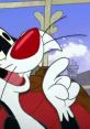 Sylvester from Looney Tunes displays a playful expression with his iconic red nose and animated gestures.