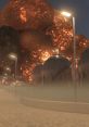 Emergency scene showcasing gas storage tanks engulfed in flames, emphasizing safety protocols in USCSB Safety Video.