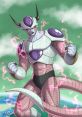 Frieza from Dragon Ball Z charges up with energy, showcasing his powerful and iconic form in an electrifying pose.