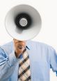 Businessman holding a megaphone, ready to communicate important messages in a professional setting.