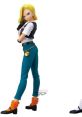 Android 18 stands confidently with a stylish outfit, showcasing her iconic look from Dragon Ball Z.