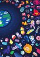 Colorful illustrated elements and icons representing science, nature, and exploration inspired by Kurzgesagt.