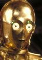 C-3PO, el droide dorado de Star Wars, con su característico rostro brillante y ojos que iluminan, en estilo español latino.