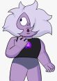 Amethyst from Steven Universe with a surprised expression, wearing a black top and showcasing her purple gem.