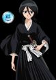 Rukia Kuchiki in traditional black kimono, wielding a katana, embodying strength and grace from Bleach anime.