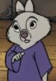 Tagalong Rabbit from Disney's Robin Hood, wearing a purple outfit, with a curious expression. Character voice by Dori Whitaker.