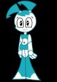 Jenny Wakeman (XJ-9) stands smiling, showcasing her signature teal color and futuristic design in a playful pose.