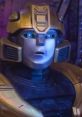 Close-up of a golden robotic character with expressive features, reminiscent of iconic animated transformations.